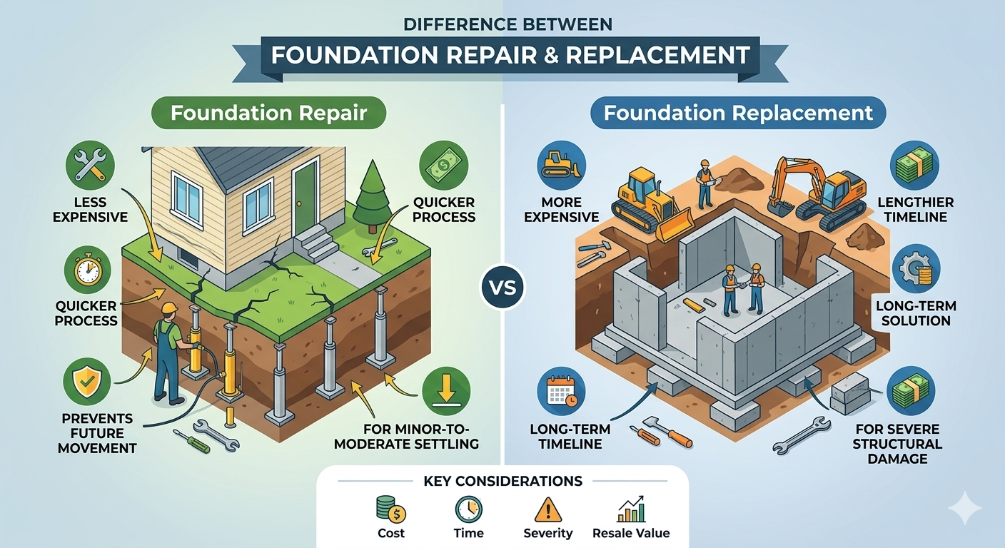 Cost Difference Between Foundation Repair and Replacement