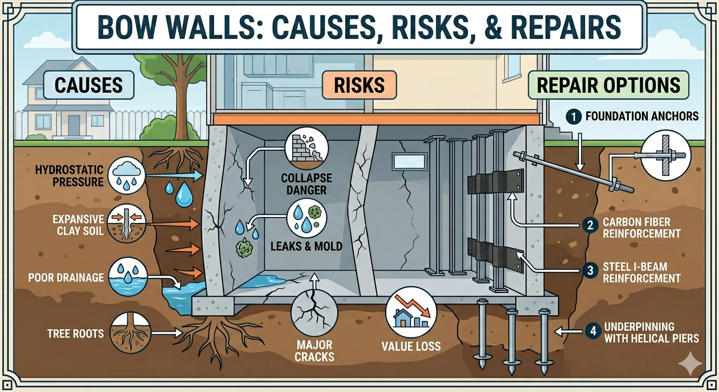 How to Fix Bowing Basement Walls: Causes,… | Family Waterproofing